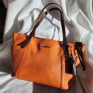 Cole Haan Orange Pebbled Leather Lady Tote Bag
